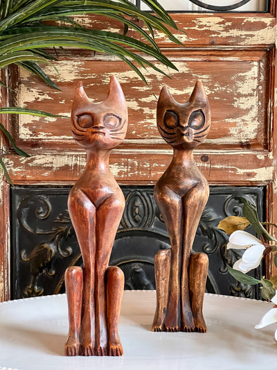 Hand Carved Teak Wood Vintage Siamese Cat Figurines (1960) Revive In Style Vintage Furniture Painted Refinished Redesign Beautiful One of a Kind Artistic Antique Unique Home Decor Interior Design French Country Shabby Chic Cottage Farmhouse Grandmillenial Coastal Chalk Paint Metallic Glam Eclectic Quality Dovetailed Rustic Furniture Painter Pinterest Bedroom Living Room Entryway Kitchen Home Trends House Styles Decorating ideas