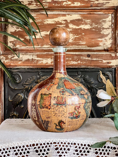 ITALIAN WORLD GLOBE LEATHER DECANTER Revive In Style Vintage Furniture Painted Refinished Redesign Beautiful One of a Kind Artistic Antique Unique Home Decor Interior Design French Country Shabby Chic Cottage Farmhouse Grandmillenial Coastal Chalk Paint Metallic Glam Eclectic Quality Dovetailed Rustic Furniture Painter Pinterest Bedroom Living Room Entryway Kitchen Home Trends House Styles Decorating ideas