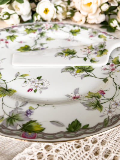 Ivy & Floral Decorative Cake Plate with Server - 1980s Revive In Style Vintage Furniture Painted Refinished Redesign Beautiful One of a Kind Artistic Antique Unique Home Decor Interior Design French Country Shabby Chic Cottage Farmhouse Grandmillenial Coastal Chalk Paint Metallic Glam Eclectic Quality Dovetailed Rustic Furniture Painter Pinterest Bedroom Living Room Entryway Kitchen Home Trends House Styles Decorating ideas