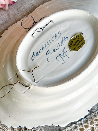 Mediterranean Vintage Sevilla Hand-Painted Ceramic Plate (signed by original artist) Revive In Style Vintage Furniture Painted Refinished Redesign Beautiful One of a Kind Artistic Antique Unique Home Decor Interior Design French Country Shabby Chic Cottage Farmhouse Grandmillenial Coastal Chalk Paint Metallic Glam Eclectic Quality Dovetailed Rustic Furniture Painter Pinterest Bedroom Living Room Entryway Kitchen Home Trends House Styles Decorating ideas