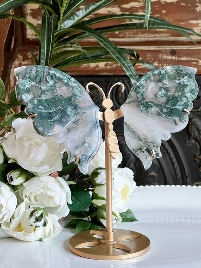 MOSS AGATE BUTTERFLY ON STAND (VARIOUS SIZES) Revive In Style Vintage Furniture Painted Refinished Redesign Beautiful One of a Kind Artistic Antique Unique Home Decor Interior Design French Country Shabby Chic Cottage Farmhouse Grandmillenial Coastal Chalk Paint Metallic Glam Eclectic Quality Dovetailed Rustic Furniture Painter Pinterest Bedroom Living Room Entryway Kitchen Home Trends House Styles Decorating ideas