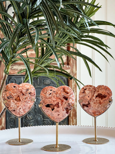PINK CRAZY LACE AGATE PETITE HEART ON GOLD SHIMMER STAND Revive In Style Vintage Furniture Painted Refinished Redesign Beautiful One of a Kind Artistic Antique Unique Home Decor Interior Design French Country Shabby Chic Cottage Farmhouse Grandmillenial Coastal Chalk Paint Metallic Glam Eclectic Quality Dovetailed Rustic Furniture Painter Pinterest Bedroom Living Room Entryway Kitchen Home Trends House Styles Decorating ideas
