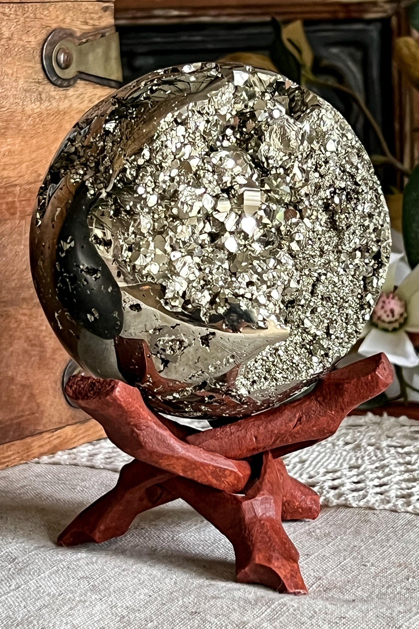 PYRITE SPHERE FROM PERU XL Revive In Style Vintage Furniture Painted Refinished Redesign Beautiful One of a Kind Artistic Antique Unique Home Decor Interior Design French Country Shabby Chic Cottage Farmhouse Grandmillenial Coastal Chalk Paint Metallic Glam Eclectic Quality Dovetailed Rustic Furniture Painter Pinterest Bedroom Living Room Entryway Kitchen Home Trends House Styles Decorating ideas