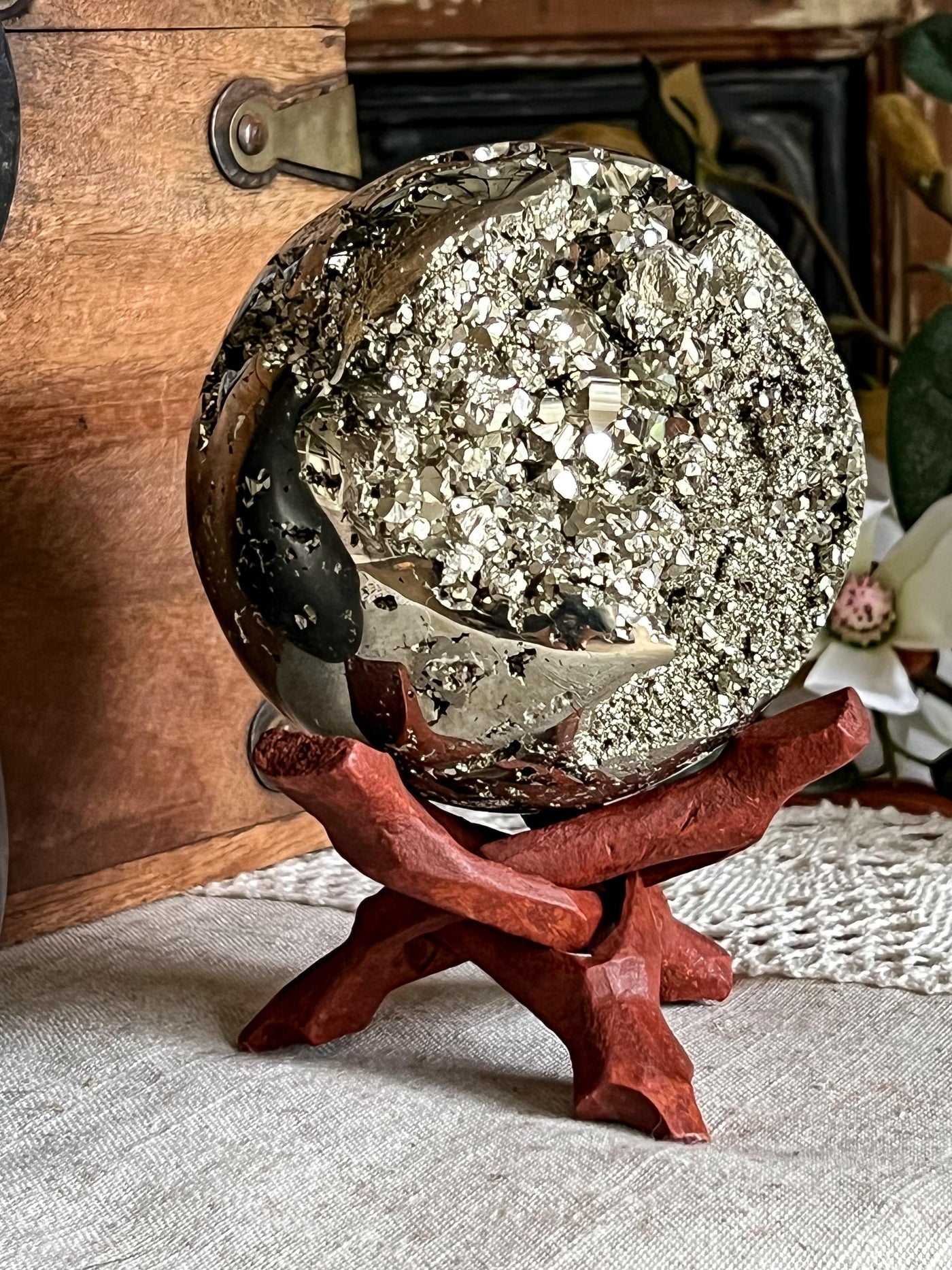 PYRITE SPHERE FROM PERU XL Revive In Style Vintage Furniture Painted Refinished Redesign Beautiful One of a Kind Artistic Antique Unique Home Decor Interior Design French Country Shabby Chic Cottage Farmhouse Grandmillenial Coastal Chalk Paint Metallic Glam Eclectic Quality Dovetailed Rustic Furniture Painter Pinterest Bedroom Living Room Entryway Kitchen Home Trends House Styles Decorating ideas