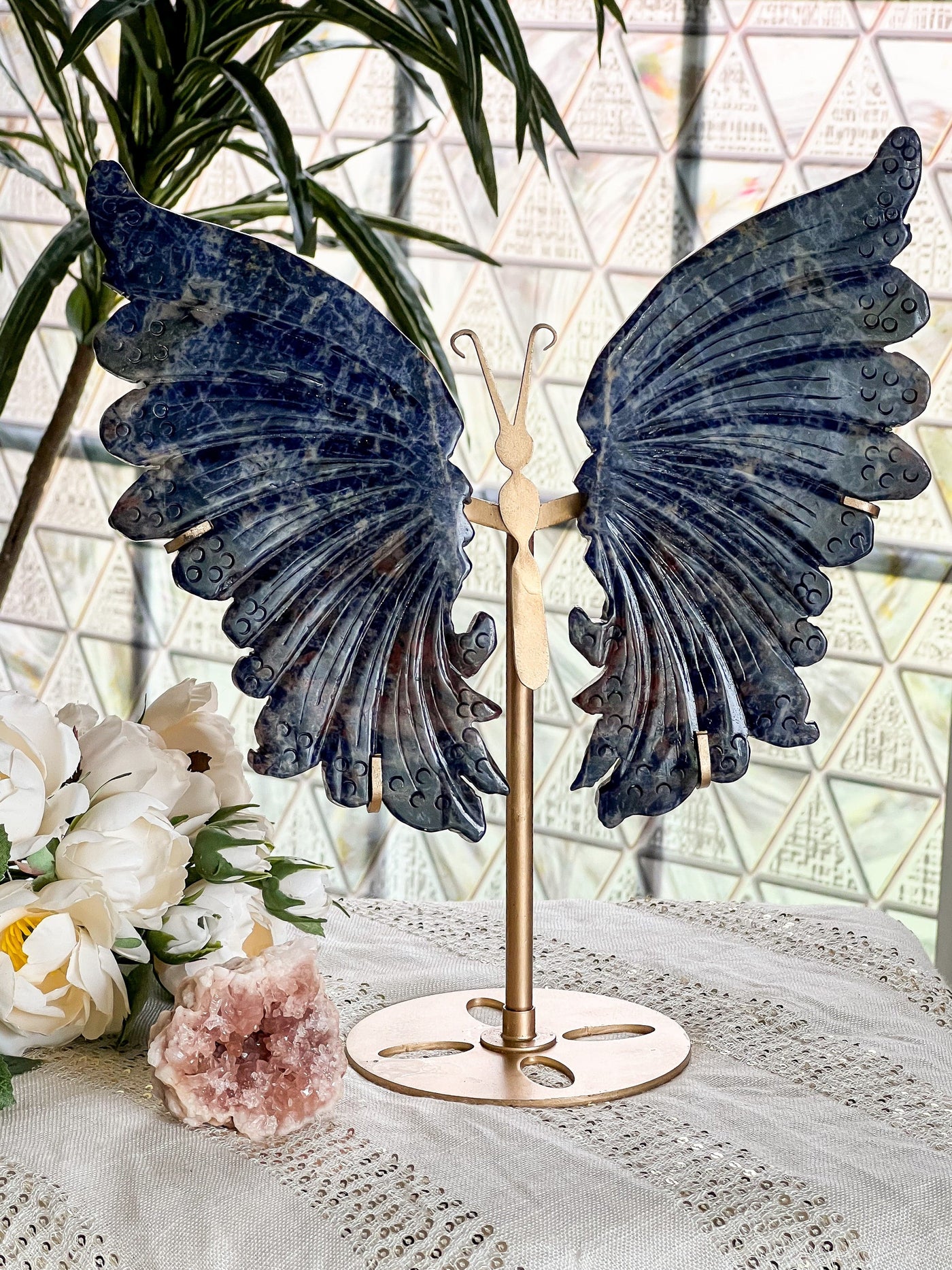 SODALITE  BUTTERFLY WINGS ON STAND (LARGE) Revive In Style Vintage Furniture Painted Refinished Redesign Beautiful One of a Kind Artistic Antique Unique Home Decor Interior Design French Country Shabby Chic Cottage Farmhouse Grandmillenial Coastal Chalk Paint Metallic Glam Eclectic Quality Dovetailed Rustic Furniture Painter Pinterest Bedroom Living Room Entryway Kitchen Home Trends House Styles Decorating ideas