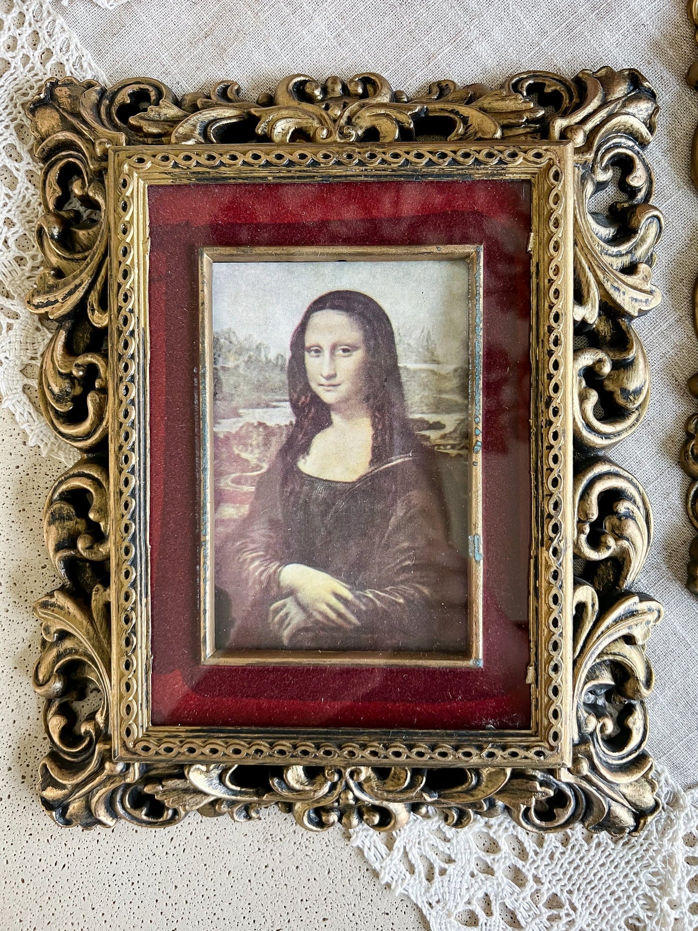 Vintage Gilded Mona Lisa & Blue Boy Framed Pictures Set with Red Velvet Matte Revive In Style Vintage Furniture Painted Refinished Redesign Beautiful One of a Kind Artistic Antique Unique Home Decor Interior Design French Country Shabby Chic Cottage Farmhouse Grandmillenial Coastal Chalk Paint Metallic Glam Eclectic Quality Dovetailed Rustic Furniture Painter Pinterest Bedroom Living Room Entryway Kitchen Home Trends House Styles Decorating ideas